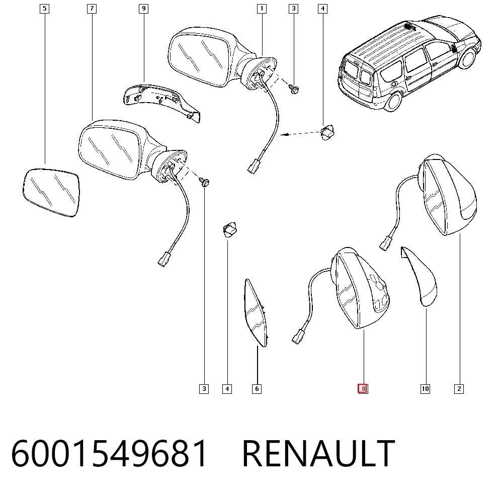 6001549681 Lada Зеркало заднего вида правое