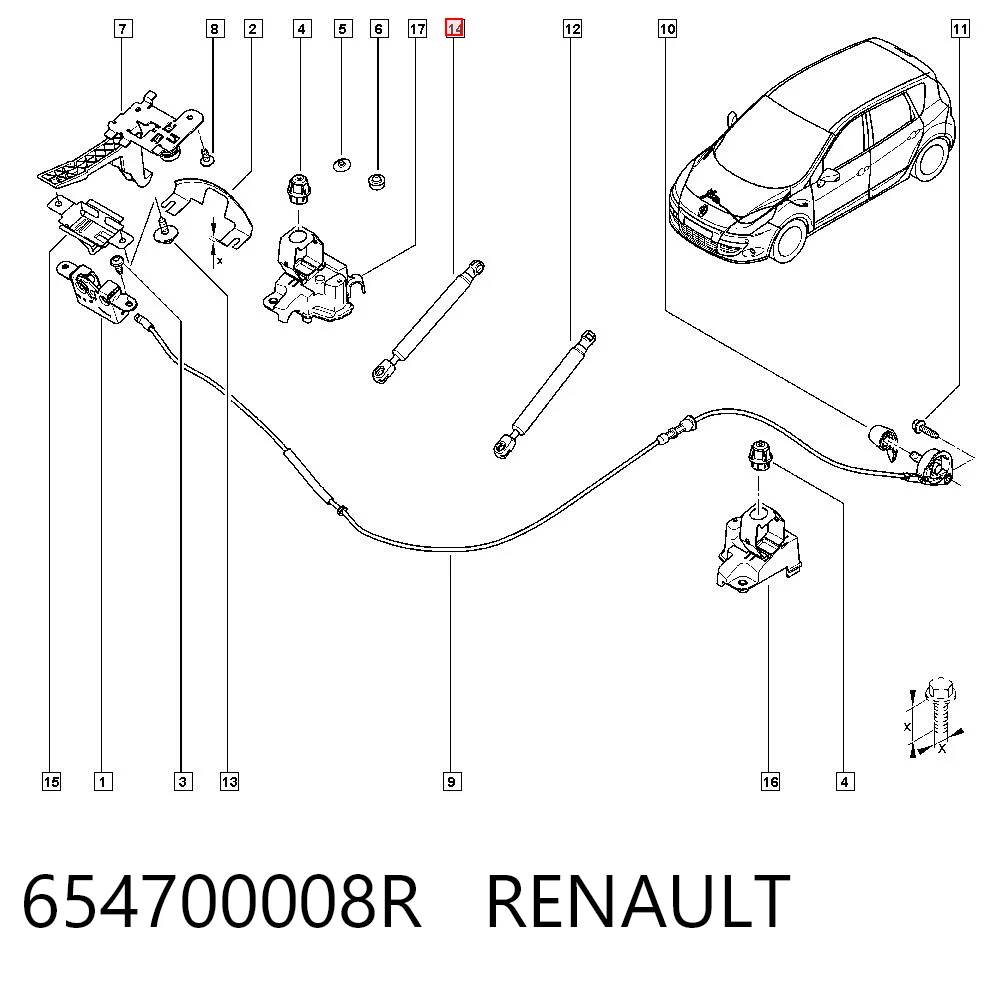 654700008R Renault (RVI) Стойка капота