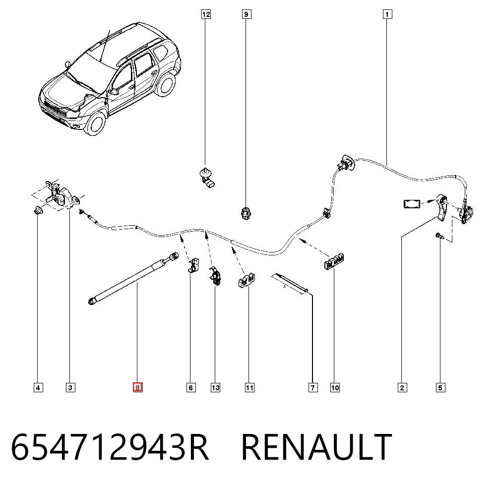 654712943R Renault (RVI) Стойка капота