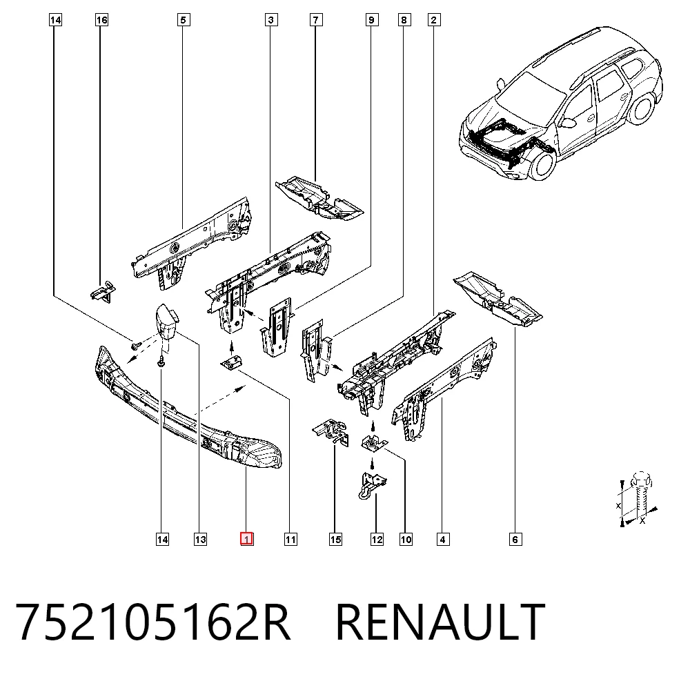 Шина бампера переднего Dacia Duster внедорожник (HM) (2017 - 2026) цена, от 85.18 USD