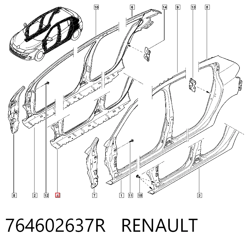 Порог наружний правый на Renault Megane III BZ0, BZ1, B3