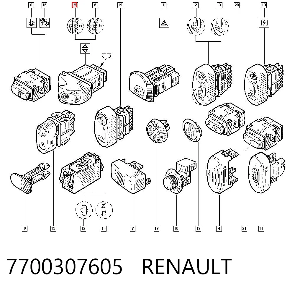 7700307605 Renault (RVI) Кнопка подъемника переднего левого стекла