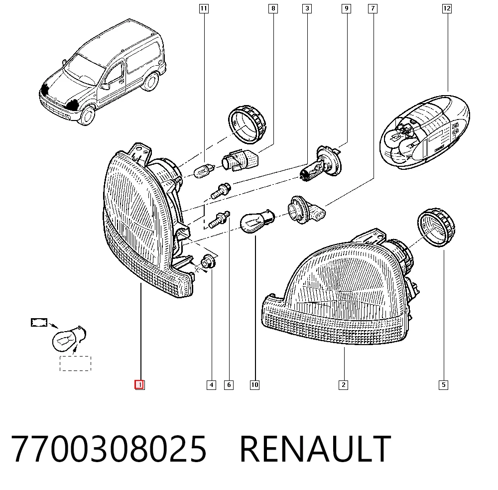 Фара передняя правая на Renault Kangoo I FC0, FC1