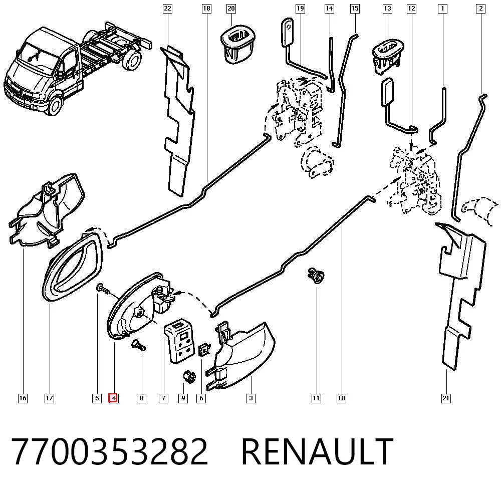7700353282 Renault (RVI) Ручка двери левой внутренняя передняя/задняя