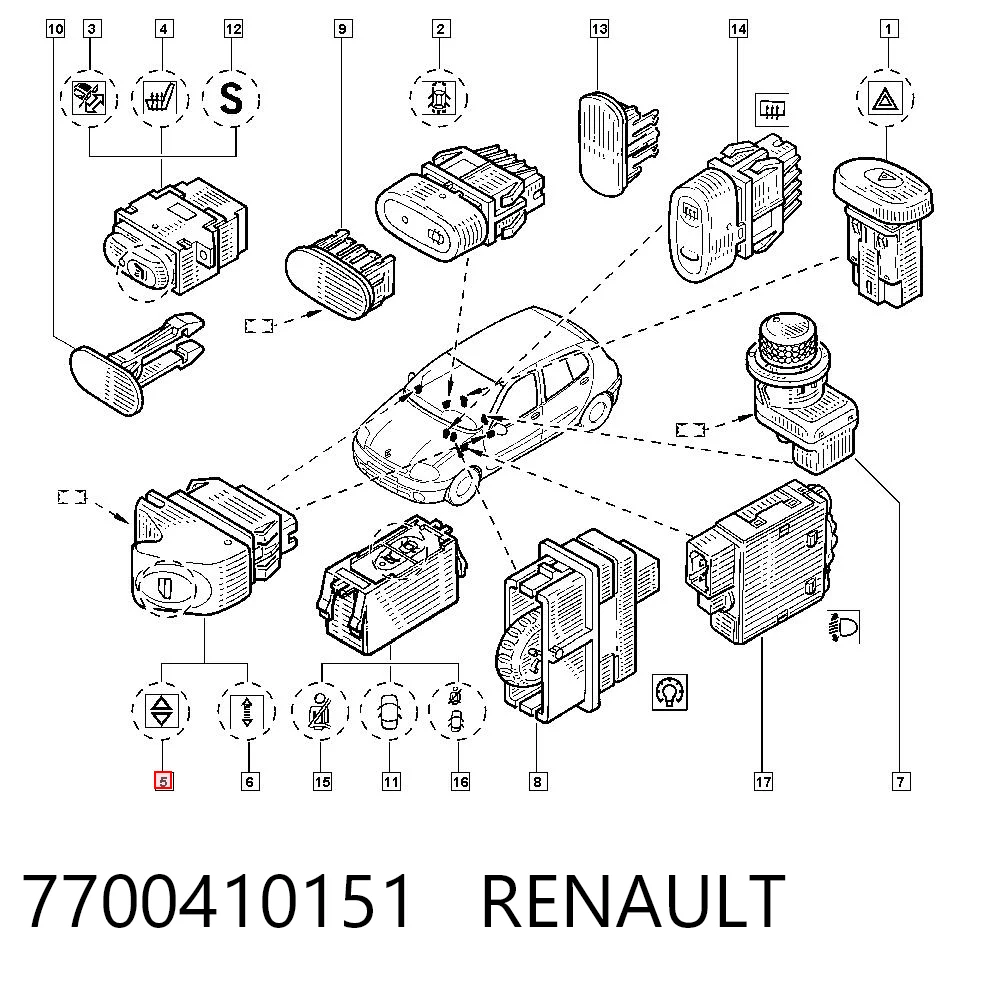 7700410151 Renault (RVI) Кнопки переднего правого стекло подъёмника