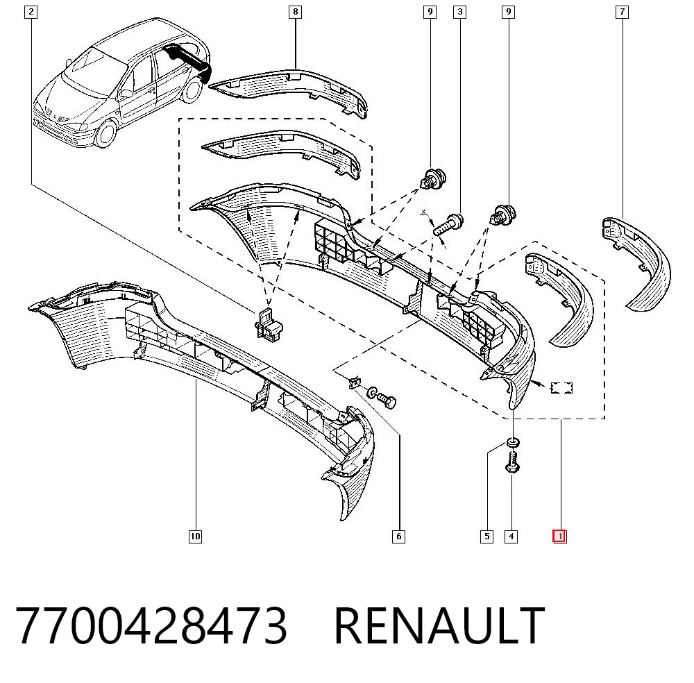 Задний бампер на Renault Scenic I JA0, JA1, FA0