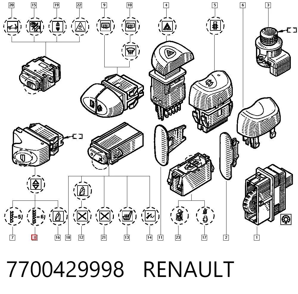 7700429998 Renault (RVI) Кнопка подъемника переднего левого стекла