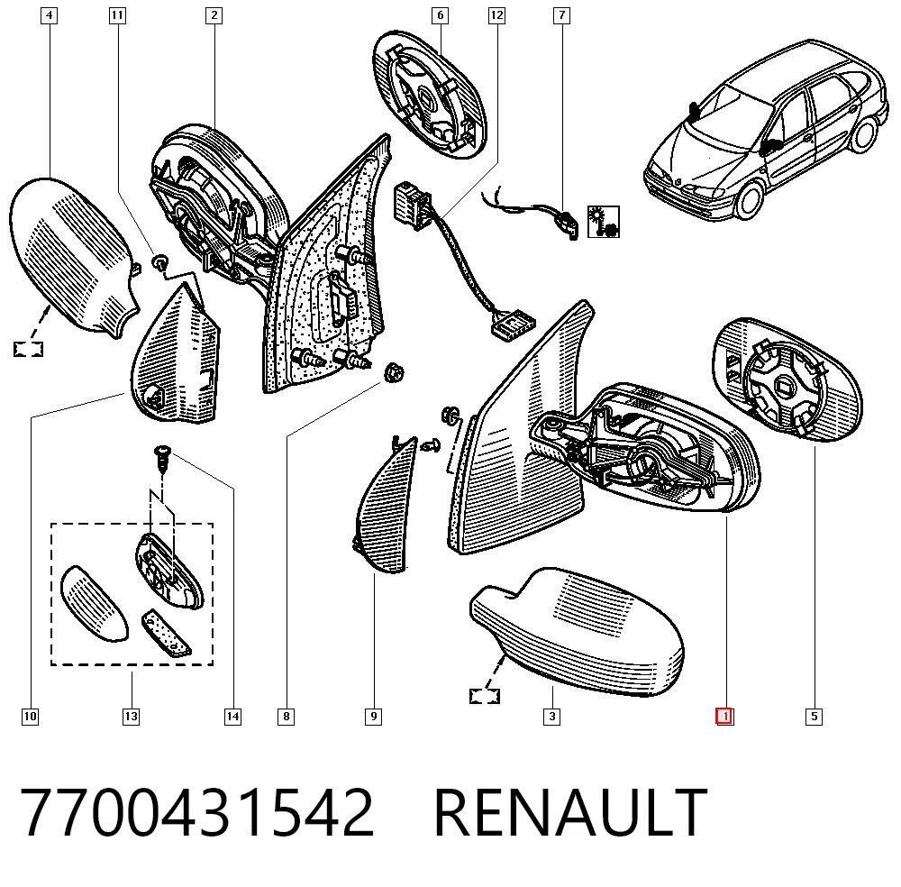 Левое боковое зеркало на Renault Scenic I JA0, JA1, FA0