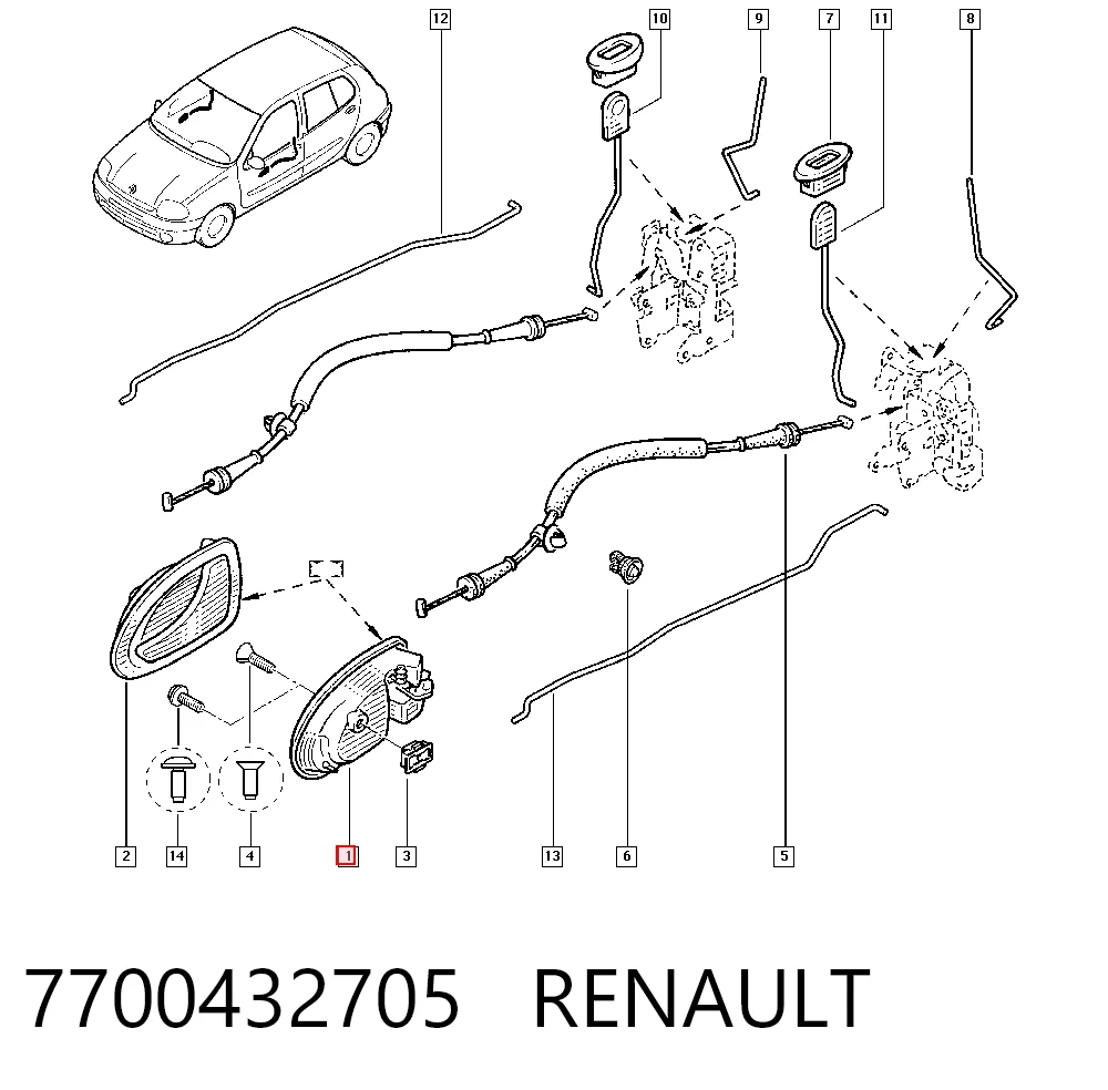 7700432705 Renault (RVI) Ручка двери левой внутренняя передняя/задняя