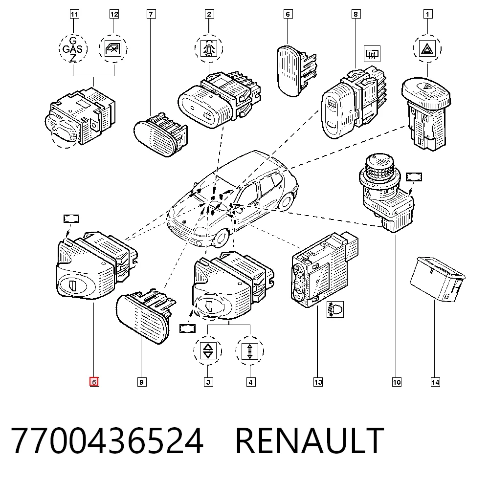7700436524 Renault (RVI) Кнопка подъемника задних стекол