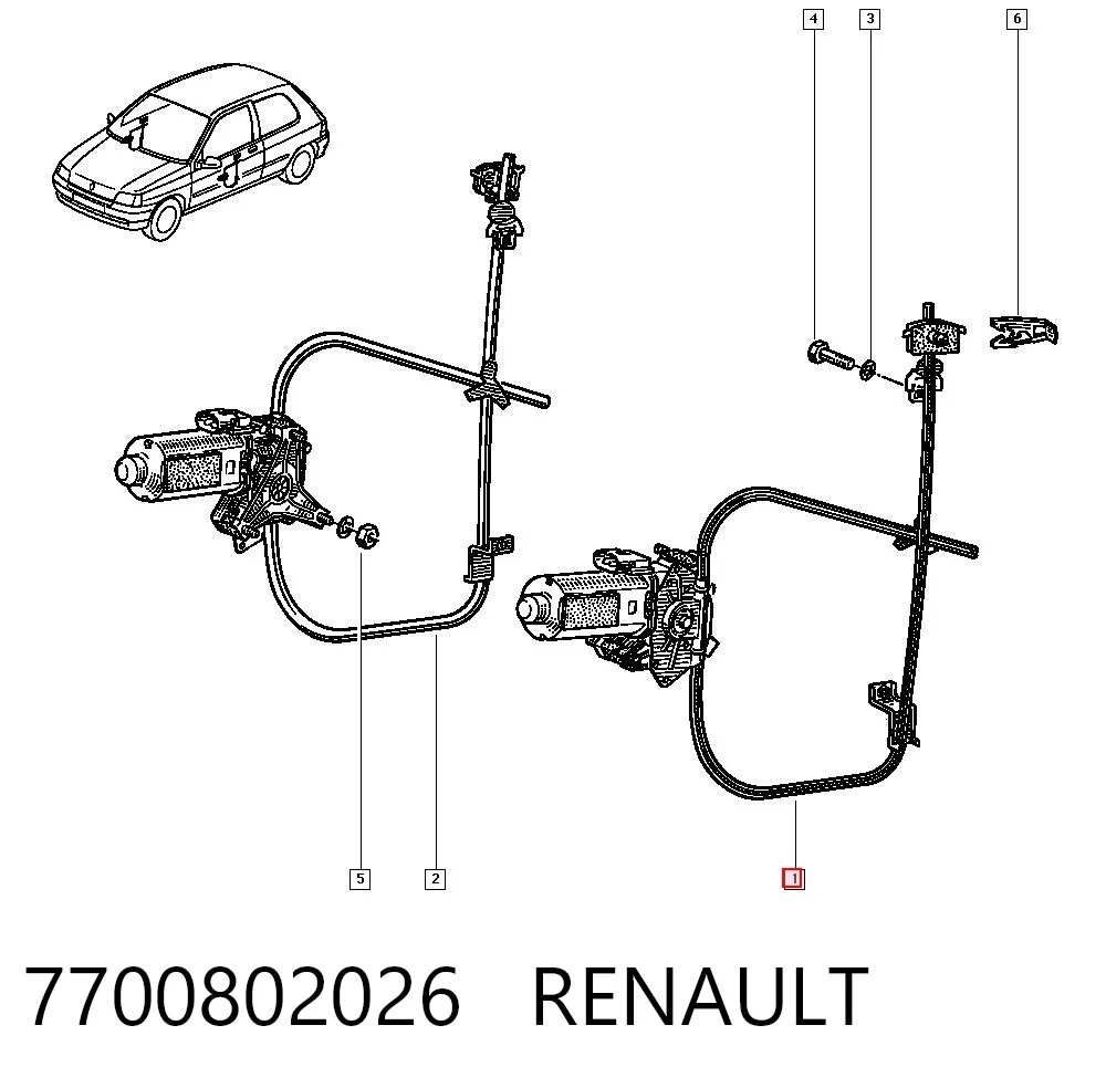 Механизм стеклоподъемника водительской двери Renault Clio I хэтчбек (BC57, 5357) (1990 - 1998) цена, от 2.14 USD