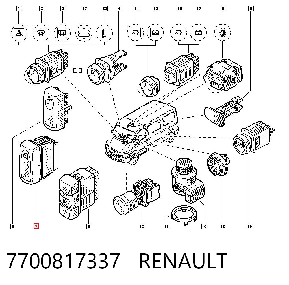 7700817337 Renault (RVI) Кнопка подъемника переднего правого стекла
