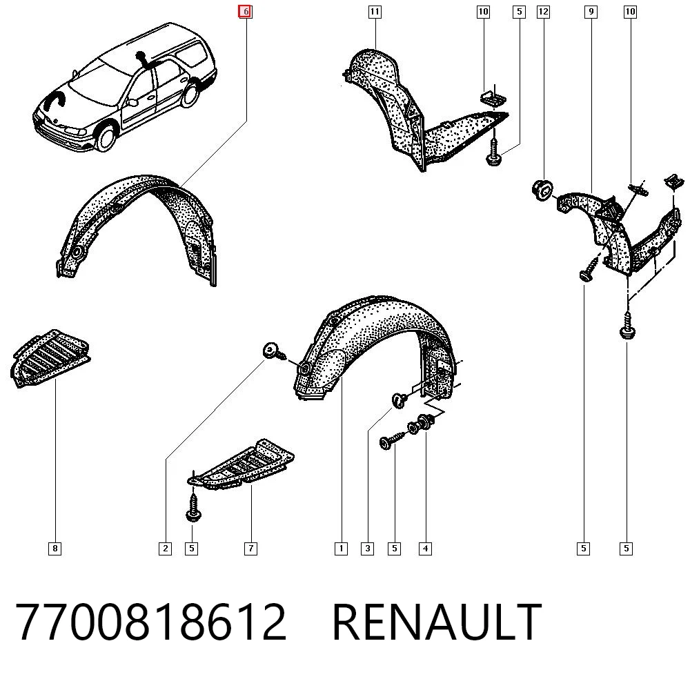 Подкрыльник переднего крыла, правый на Renault Laguna I B56, 556