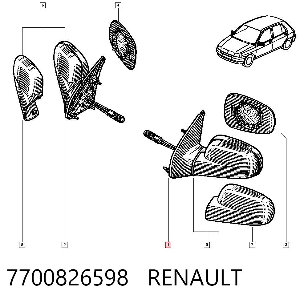  Левое боковое зеркало Renault Clio 1