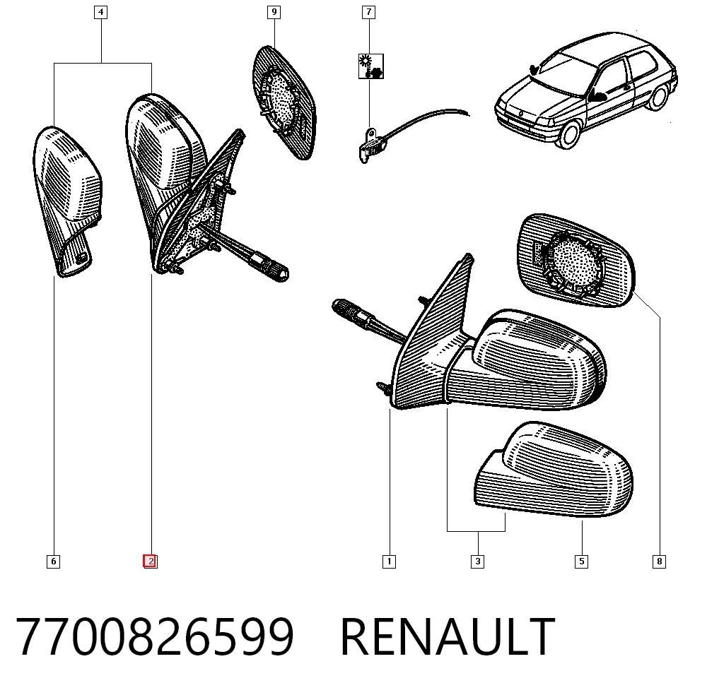  Правое зеркало Renault Clio 1