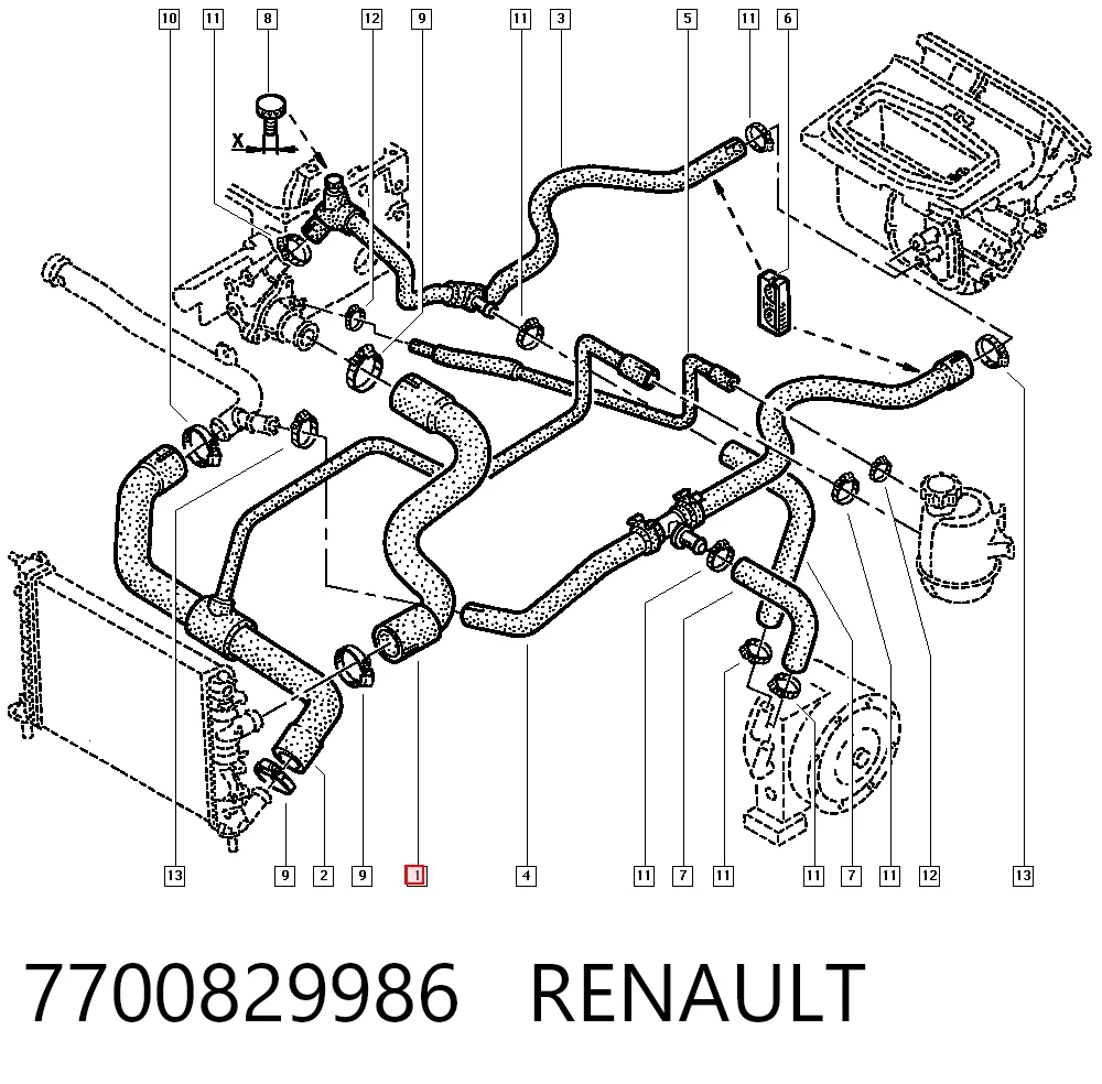  Патрубок радиатора Renault Megane 