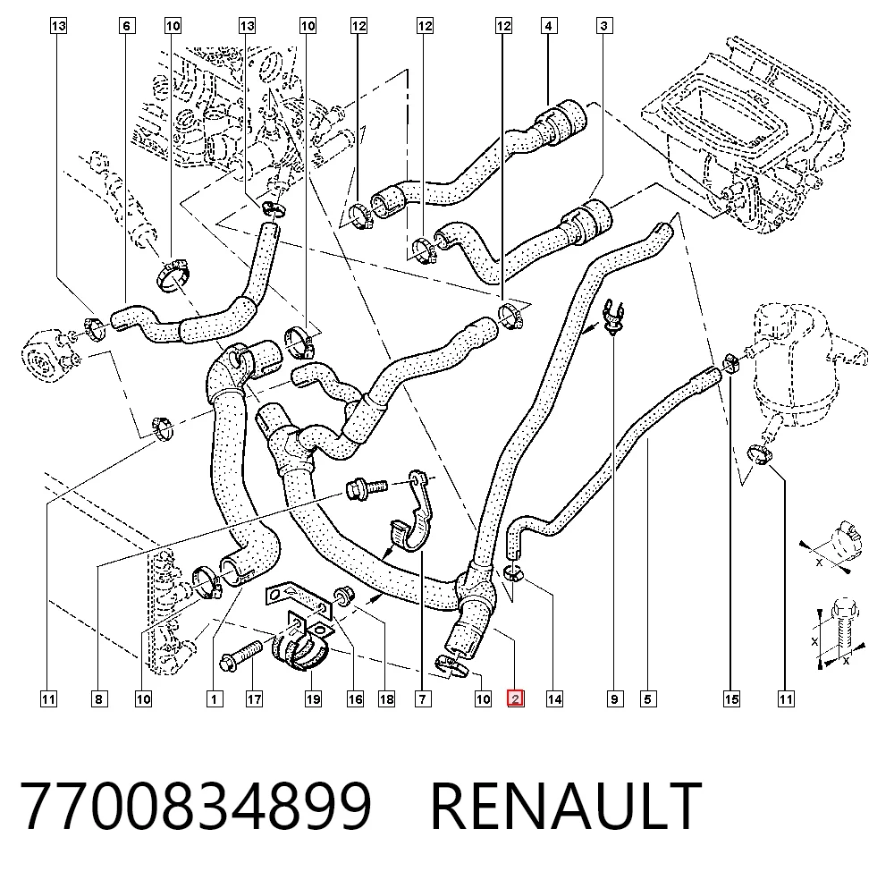 Шланг термостата на Renault Clio II BB, CB