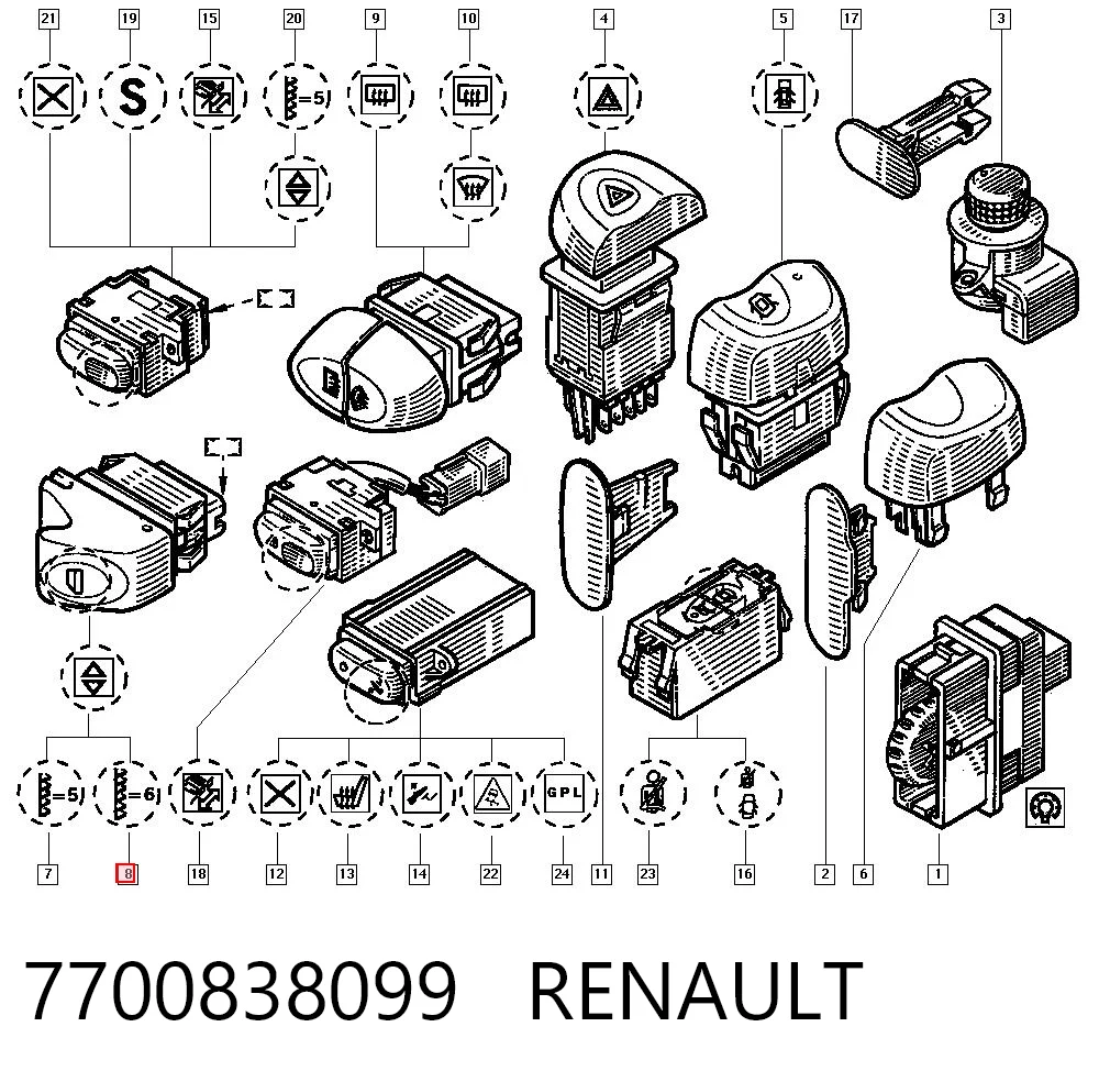 7700838099 Renault (RVI) Кнопки переднего правого стекло подъёмника