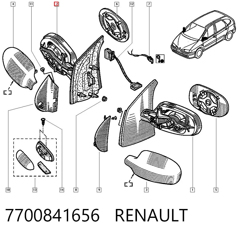 Наружное зеркало правое Renault Scenic I минивэн (JA0, JA1, FA0) (1999 - 2003) цена, от 39.65 USD