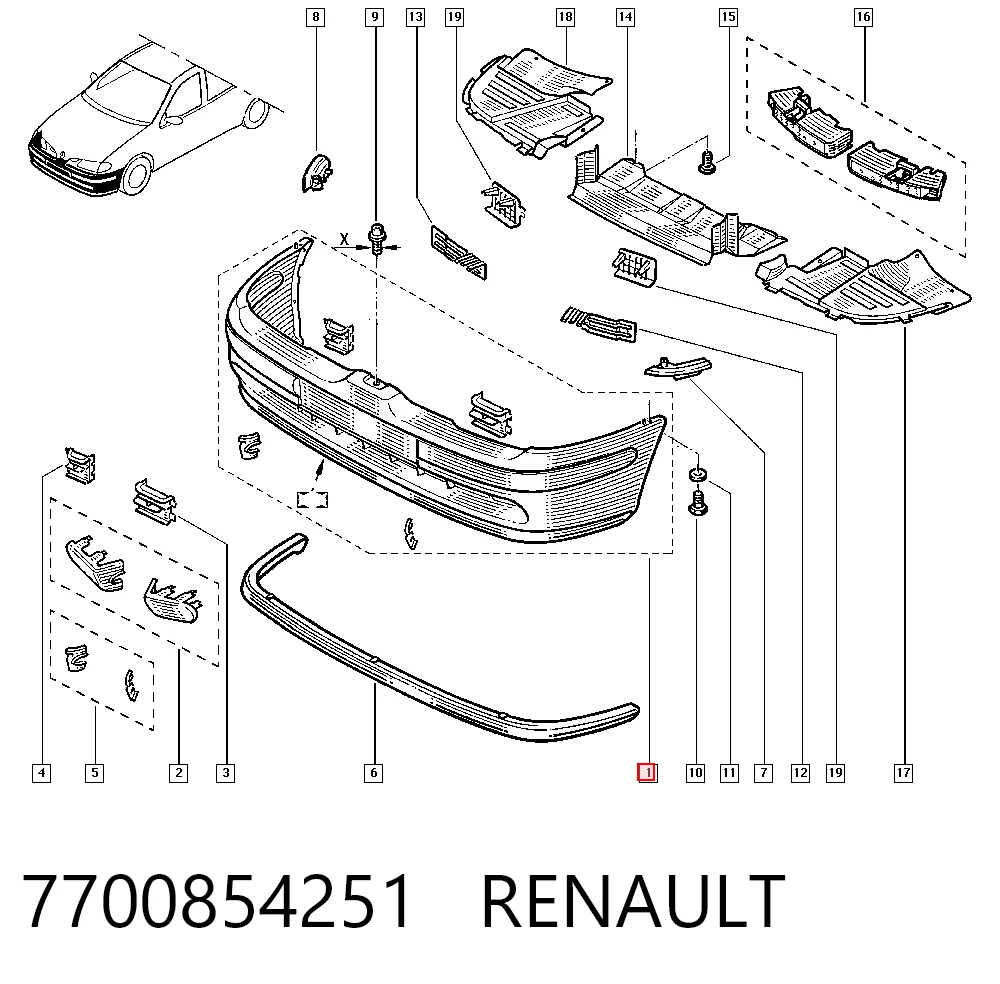  Передний бампер Renault Megane 1