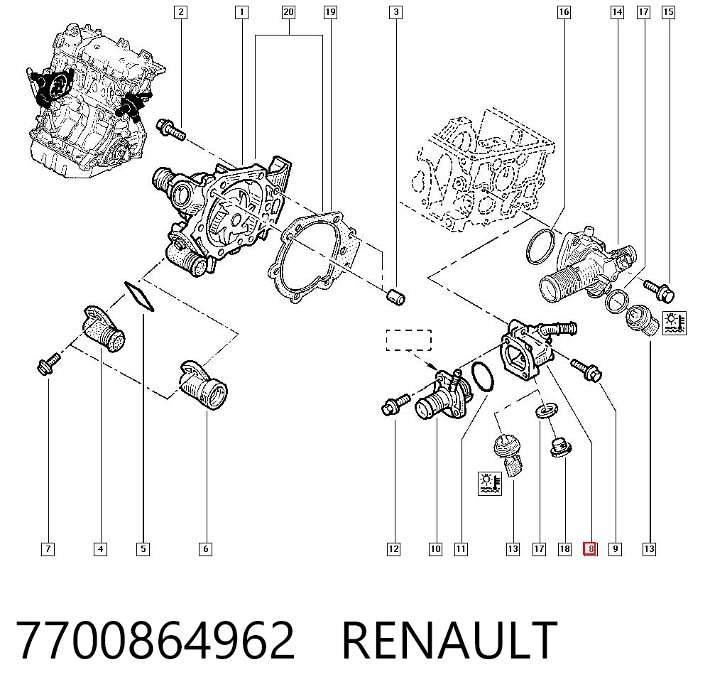 Кожух термостата Renault Kangoo I минивэн (KC0, KC1) (1998 - 2008) цена, от 24.57 USD