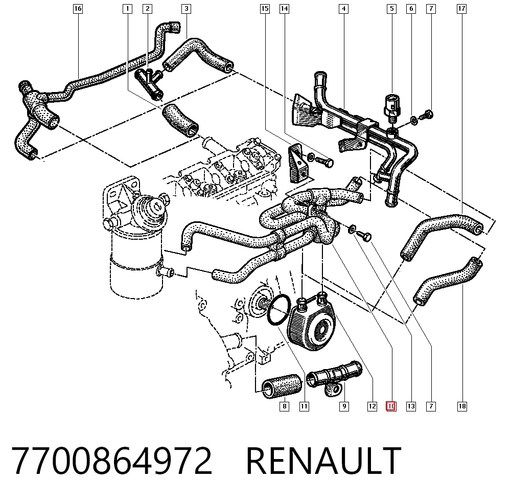 Шланг термостата на Renault 19 II B53, C53