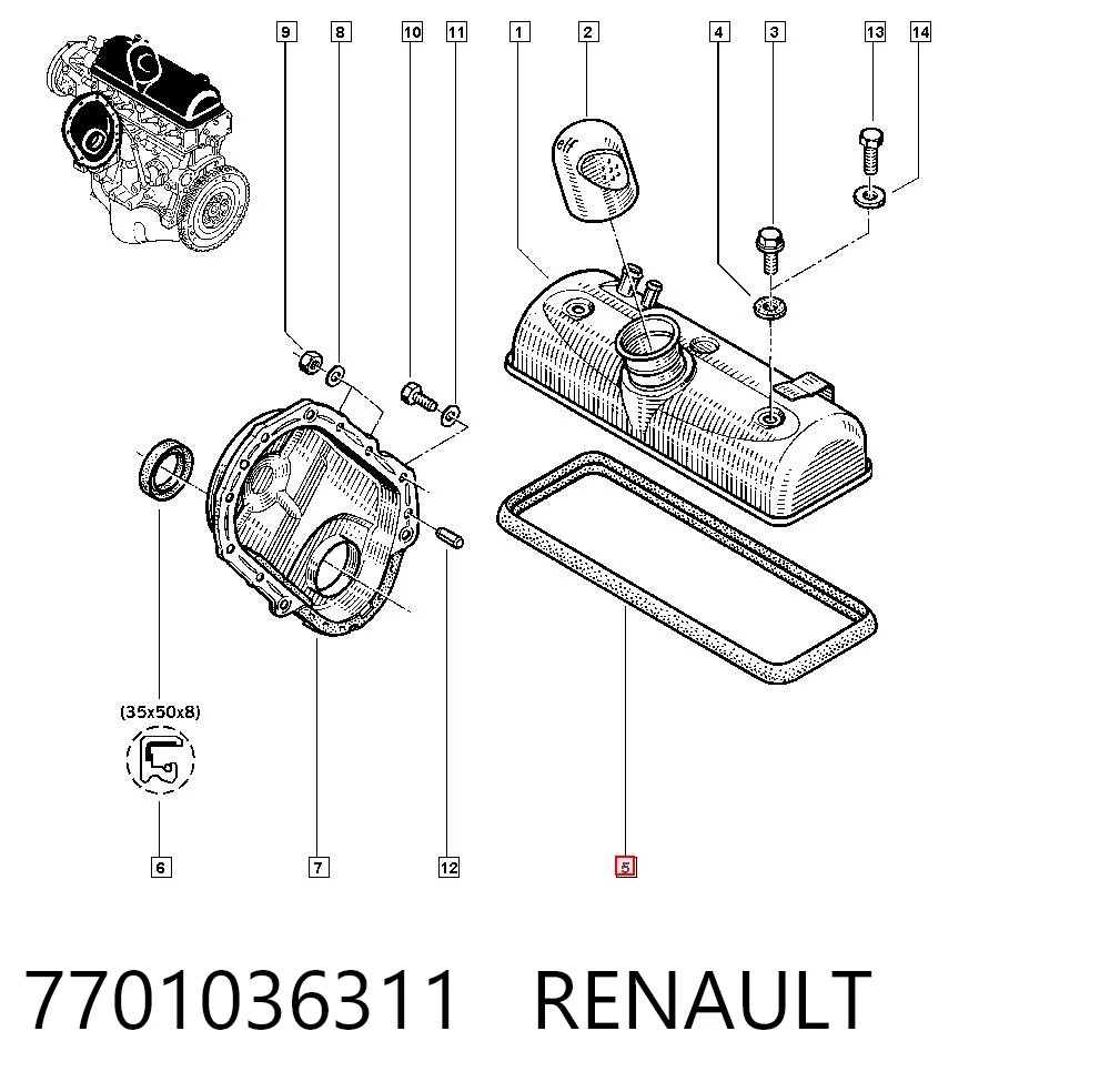 Прокладка крышки клапана на Renault Clio I BC57, 5357
