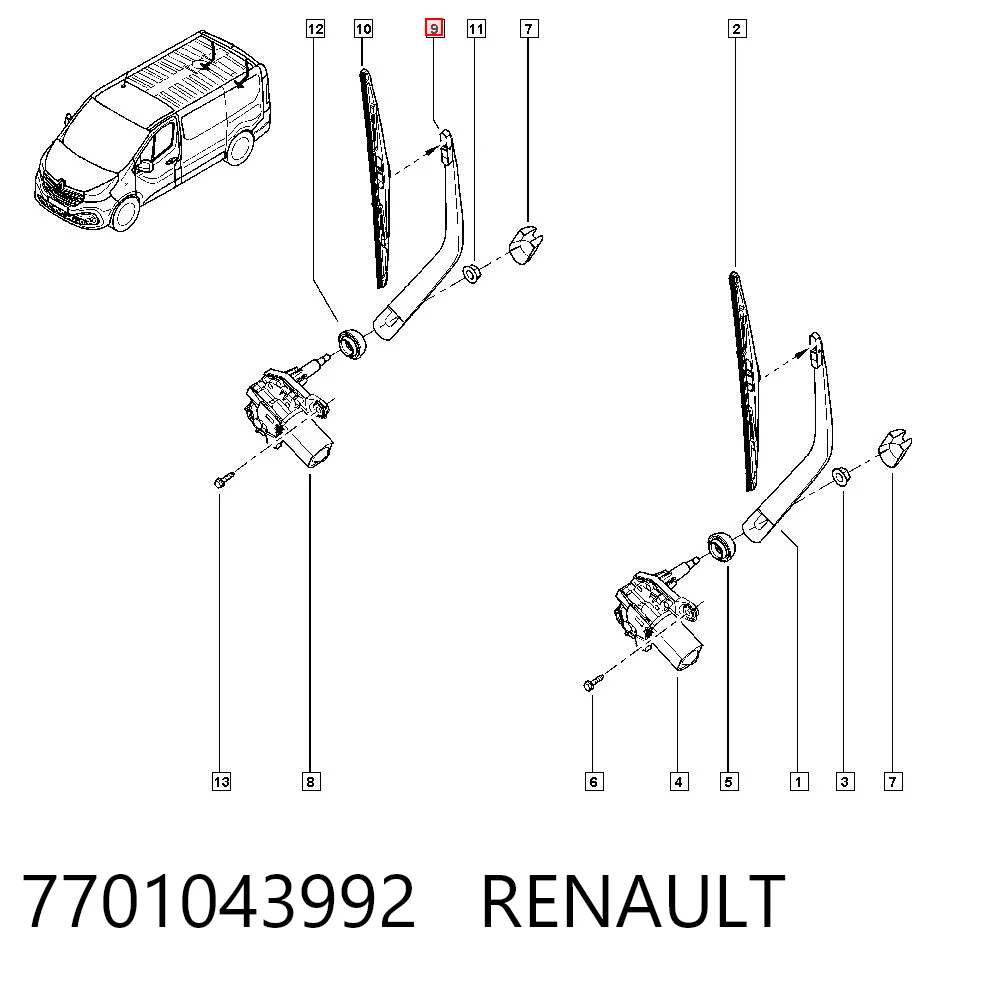 7701043992 Renault (RVI) Рычаг-поводок дворника заднего стекла