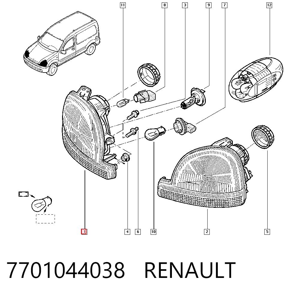 Правая блок фара Renault Kangoo I фургон (FC0, FC1) (1998 - 2008) цена, от 44.98 USD