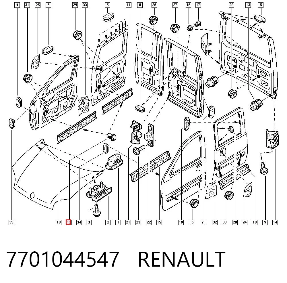 7701044547 Renault (RVI) Пистон (клип) крепления молдинга двери