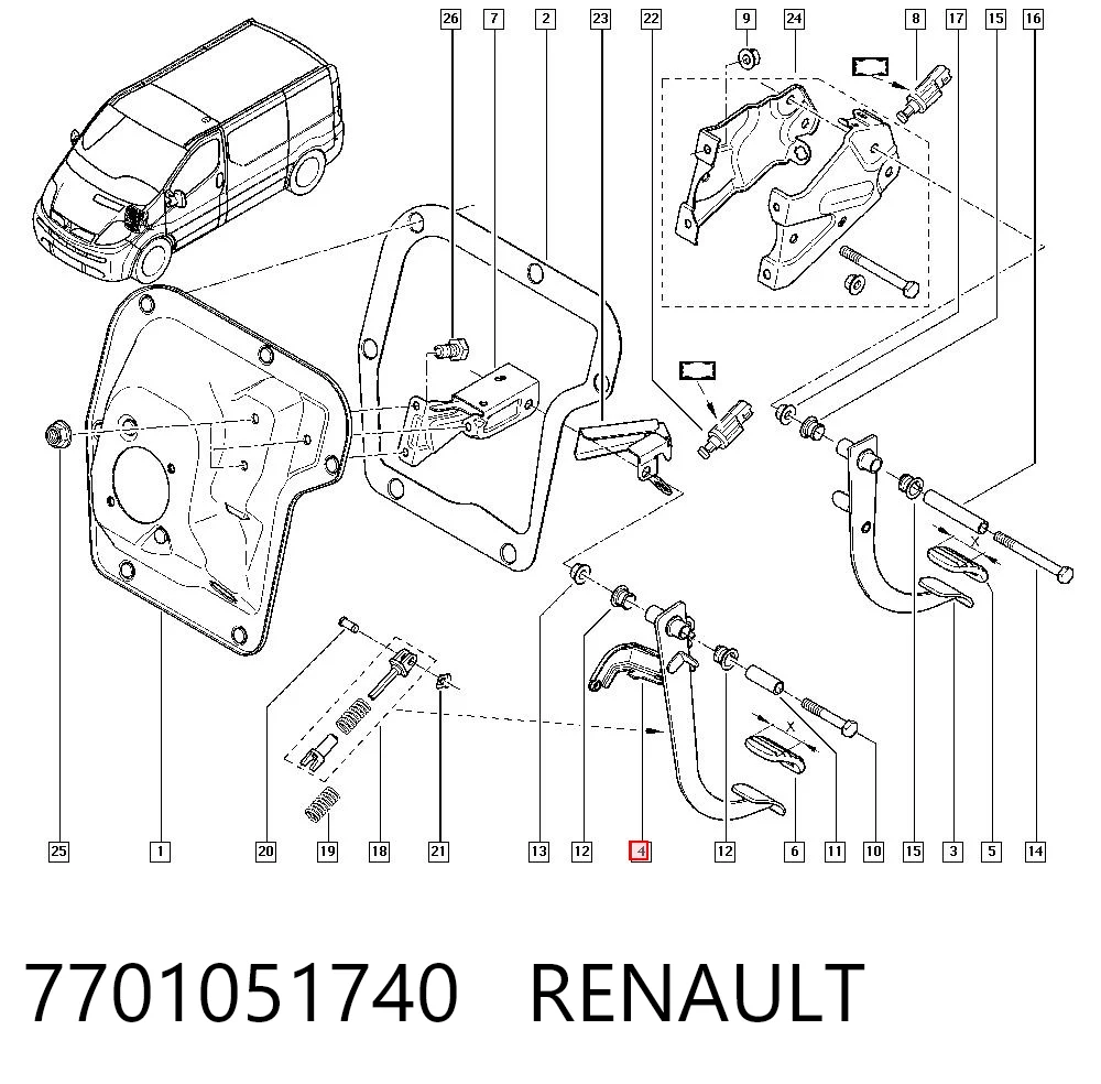 Педаль сцепления Renault (RVI) 4654000QAD цена, от 83.50 USD