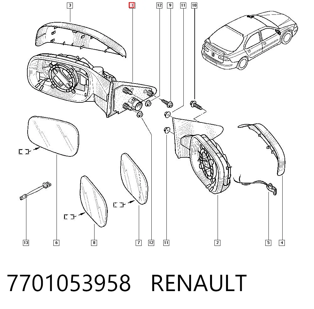 Зеркало заднего вида, левое Renault Laguna II хэтчбек (BG0, BG1) (2001 - 2007) цена, от 53.17 USD