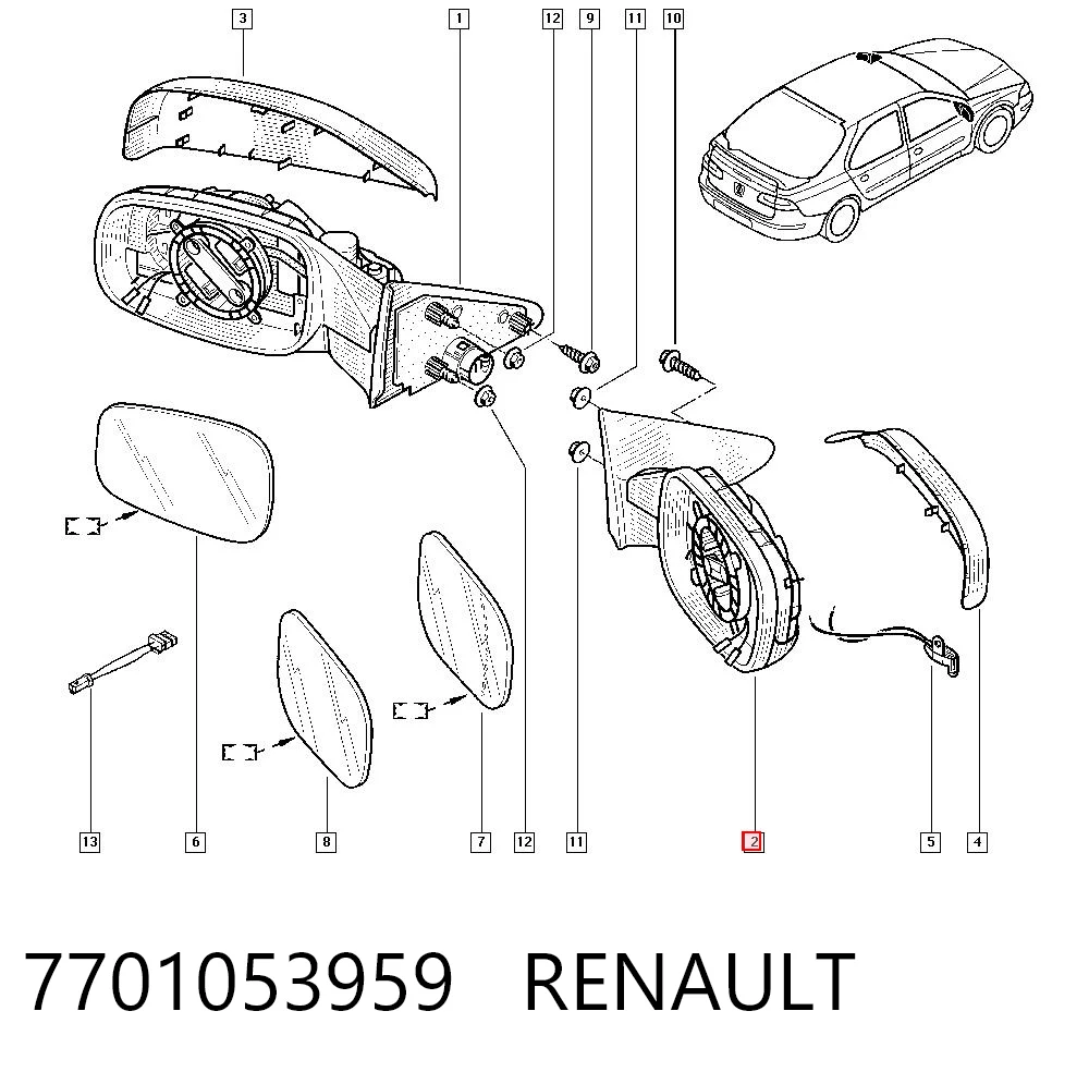 Зеркало заднего вида правое на Renault Laguna II BG0, BG1