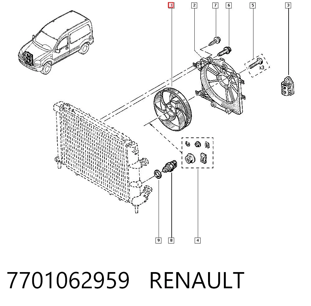 Вентилятор радиатора на Renault Kangoo I KC0, KC1