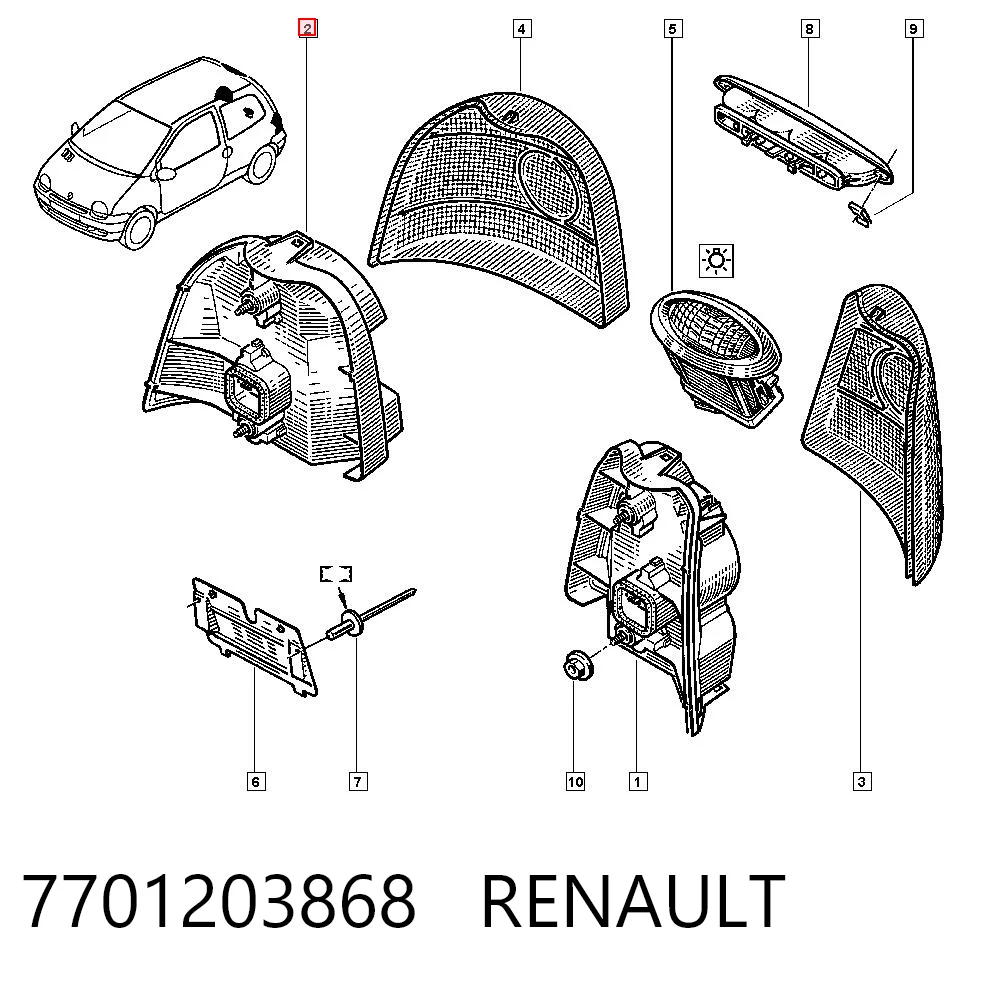 Фонарь задний правый Renault Twingo I хэтчбек (C06) (1992 - 2007) цена, от 19.28 USD