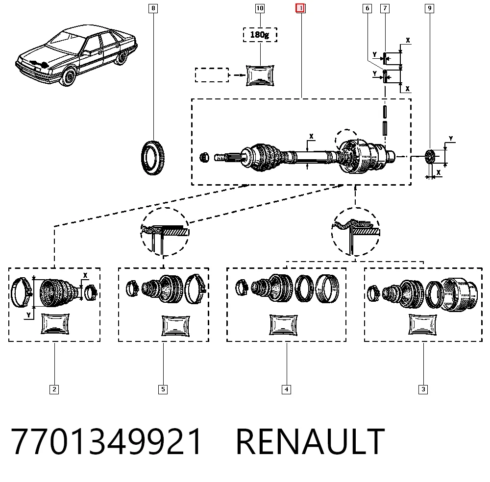 Полуось (привод) передняя Renault 21 седан (L48) (1986 - 1994) цена, от 72.16 USD