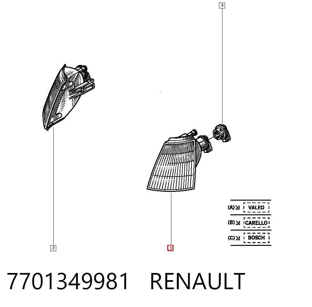 Передний фонарь указателя поворота на Renault Clio I BC57, 5357