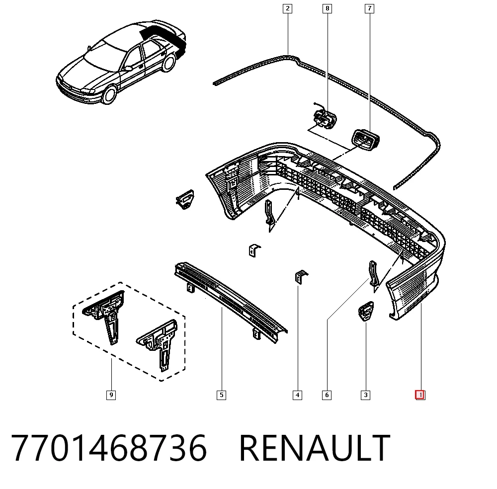 Задний бампер на Renault Safrane I B54