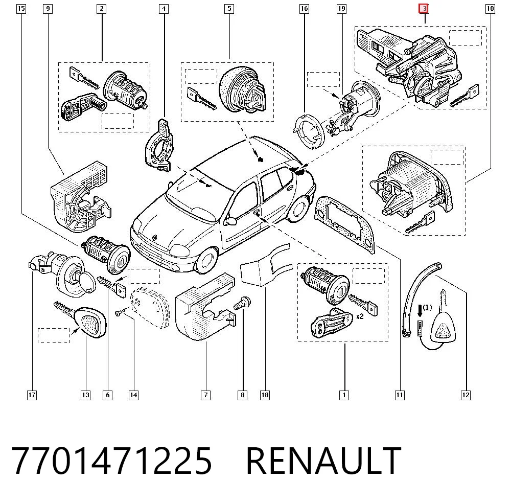 7701471225 Renault (RVI) Замок пятой двери