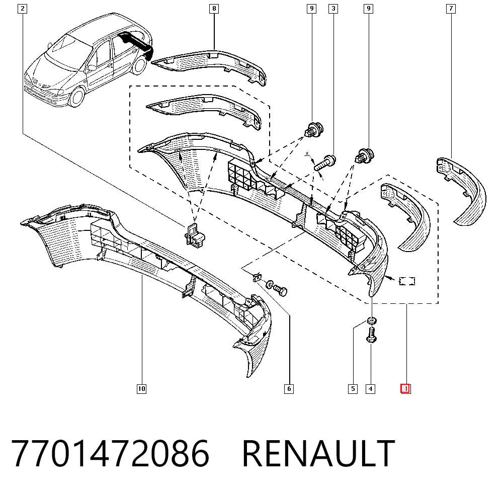 Бампер задний Renault Scenic I минивэн (JA0, JA1, FA0) (1999 - 2003) цена, от 27.87 USD