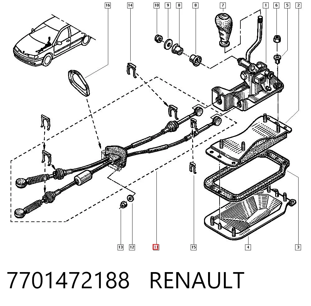 Трос переключения передач на Renault Laguna I B56, 556