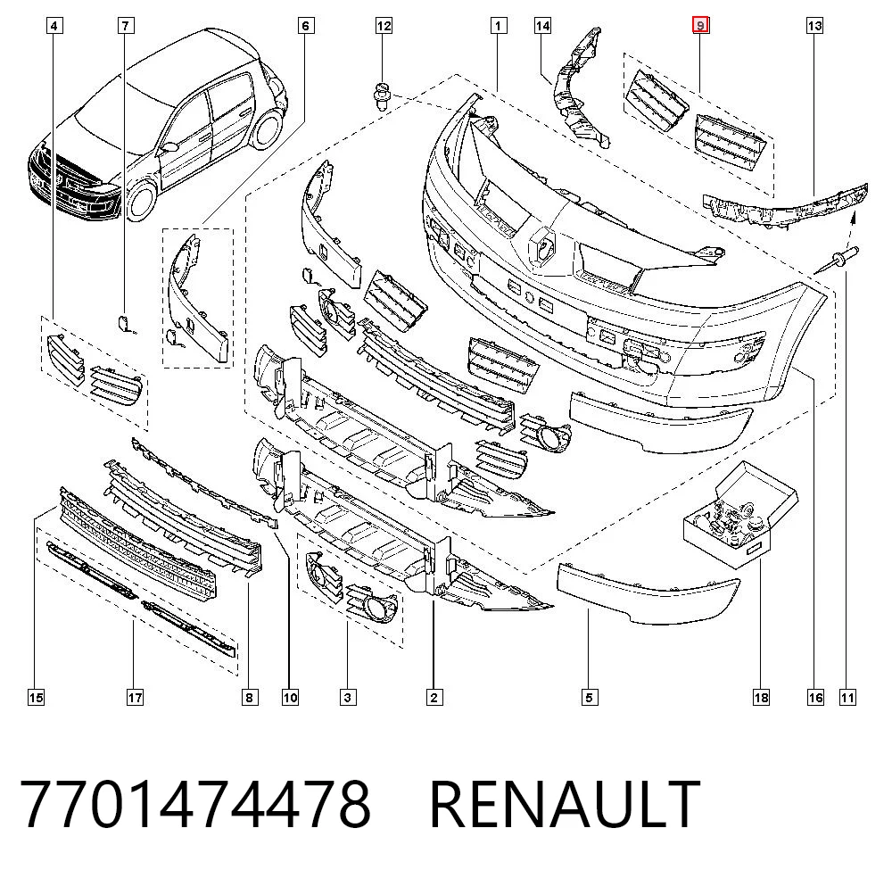 7701474478 Renault (RVI) Решетка радиатора