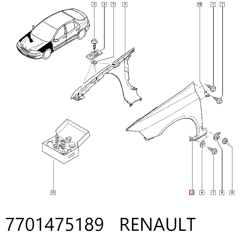 Переднее левое крыло на Renault Laguna II BG0, BG1