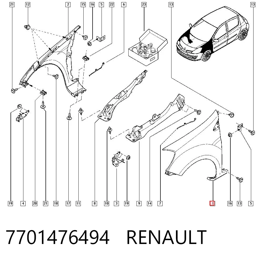 Крыло переднее левое Renault Clio III хэтчбек (BR01, CR01) (2005 - 2014) цена, от 47.90 USD