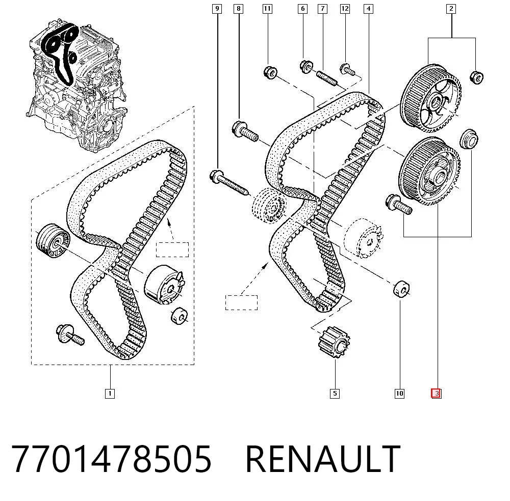 7701478505 Renault (RVI) Звездочка шестерня распредвала двигателя выпускного