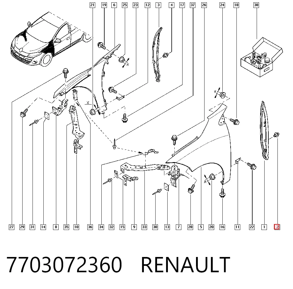 7703072360 Renault (RVI) Клипса решетки радиатора охлаждения