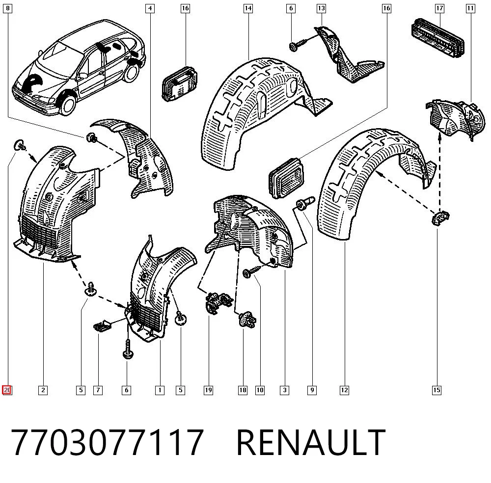 7703077117 Renault (RVI) Пистон (клип) крепления обшивки крышки багажника