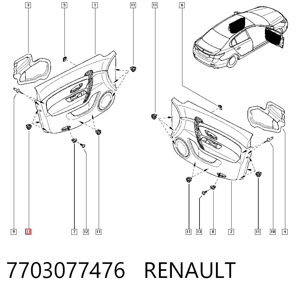 7703077476 Renault (RVI) Пистон (клип) крепления обшивки двери