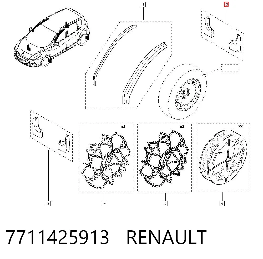 Брызговики задние, комплект Renault Scenic 3 JZ0, JZ1