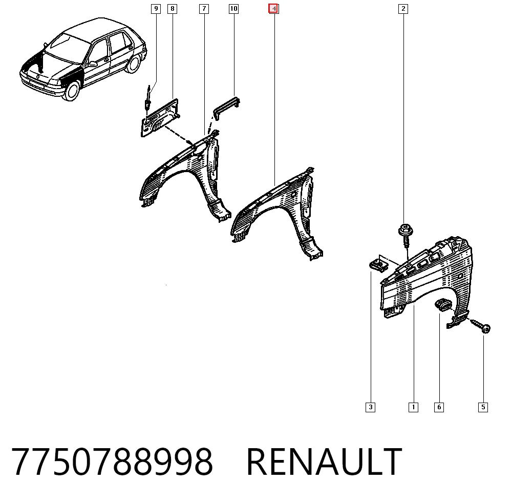 Переднее правое крыло на Renault Clio I BC57, 5357
